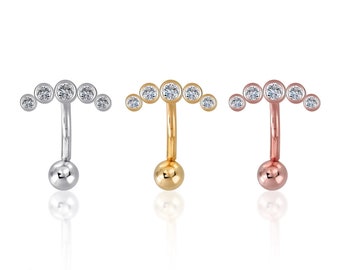 Five Stone Curved Reverse  Belly Ring, Navel Ring, Belly Button Ring