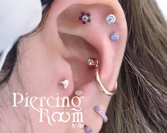 CZ Gem Sterling Silver Hoop Earring: Conch, Helix, Cartilage Piercing (1pc)