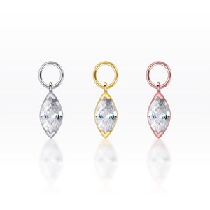 Sterling Silver Marquise CZ Earring Charm: Gold or Rose Gold Plated (1pc)