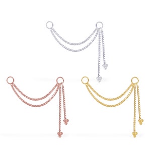 Trinity Ball Dangle Cartilage Double Box Chain, Conch Chain, Orbital Chain, Nose Chain, Chain Earring, Chain Piercing (1pc)