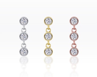 Bezel CZ 2mm dangle SCREW flat back Tragus Stud/Helix Piercing/Lobe piercing/Dainty stud/Cartilage Stud/Gold Dangle Stud