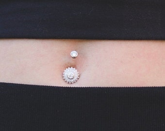 Tribal Belly Ring, Navel ring, Belly button ring, Cubic Zirconia Belly Ring, CZ Navel Ring, Gold Belly Ring