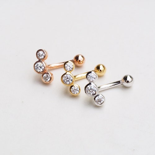 Three Stone Curved Rook Piercing/snug Piercing/eyebrow Etsy