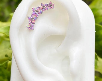 Purple Opal gems flower Garland sterling silver SCREW flat back for conch/cartilage/helix piercing