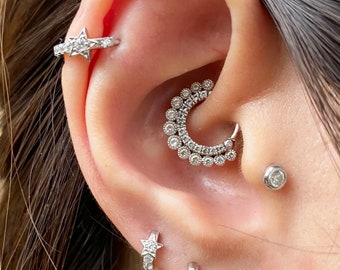 Star CZ eternity ring -  huggie hoop - Rook - cartilage - helix - lobe earring