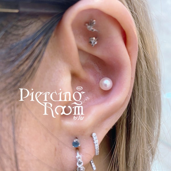 Pendiente de tragus de espalda plana con tornillo de perla de agua dulce, pendiente de cartílago, perforación de tragus, perforación de hélice