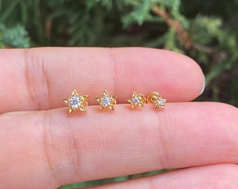 Single Gems Star Cartilage Stud, Star Helix Stud, Star Tragus Earring, CZ Star Cartilage, Tiny Star Stud Earrings, Star Lobe Piercing