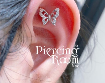 Beautiful CZ Butterfly Internal Threaded Tragus Piercing, Cartilage Piercing, Helix Piercing, Lobe piercing