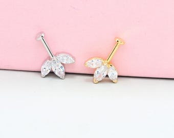 Triple marquise CZ vertical Helix Earring: Sterling Silver Cartilage Stud (1pc)