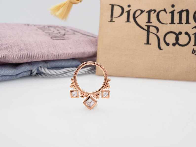 SQUARE CZ diamond hoop Daith earring Cartilage Septum ring Nose ring