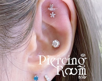 Hummingbird sterling silver SCREW flat back Tragus/cartilage/ helix /Flat /Conch /lobe piercing (1pc)