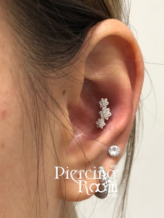Barbell Piercing Pour Cartilage Hélix - Fleur Antique Vitrail - Acier Chirurgical Argenté - Tige 1,2mm X 6mm - Neuf Avec étiquettes