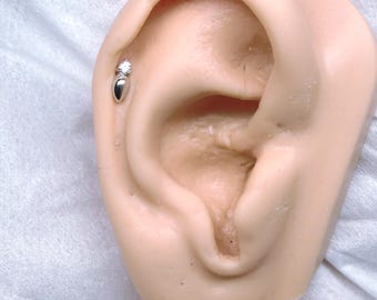 Pluffy marquise/round CZ SCREW flat back Tragus/cartilage/ helix /Monroe/lobe piercing (1pc)