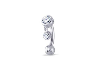 Silver Dangle Belly Ring: CZ & Opal Navel Piercing (1pc)