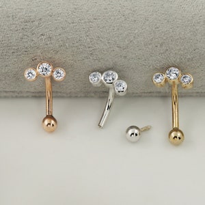 Three stone curved Rook piercing/Snug piercing/Eyebrow piercing/Curved barbell/Ear piercing (1pc)