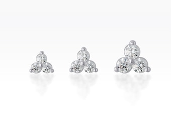 Trinity CZ diamond sterling silver SCREW flat back Tragus/cartilage/ helix /Monroe/lobe piercing (1pc)