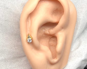 Triangle pyramid/round CZ SCREW flat back Tragus/cartilage/ helix /Monroe/lobe piercing (1pc)