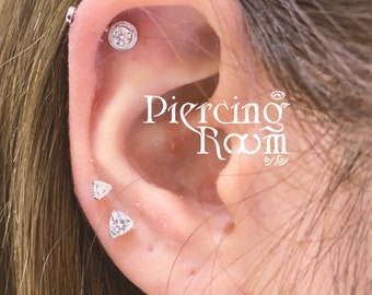 Single Gems CZ diamond screw flat back VERTICAL HELIX/ cartilage Earring/ Helix Stud / Vertical Stud / Vertical piercing