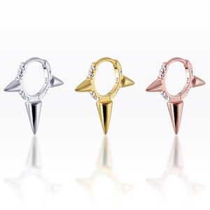 Triple Plain Spike CZ huggie Hoop,Spike hoop, Punk Hoop, Hoop earrings, Dainty hoops, Huggie hoops, Thin hoop (1pc)