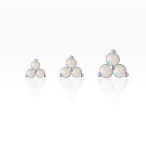 Trinity white opal sterling silver SCREW flat back Tragus/cartilage/ helix /Monroe/lobe piercing (1pc)