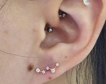 Zodiac CZ Sterling Silver Flat Back Earring: Tragus, Helix, Cartilage (1pc)