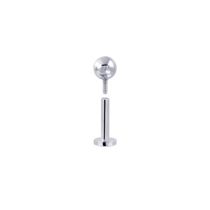 May include: A silver lip piercing stud with a spherical ball top and a threaded post. The base is a flat disc. The jewellery is shown disassembled, with the ball and post separated.