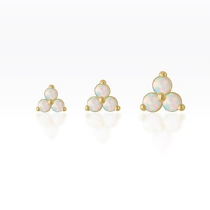 Trinity white opal sterling silver SCREW flat back Tragus/cartilage/ helix /Monroe/lobe piercing (1pc)