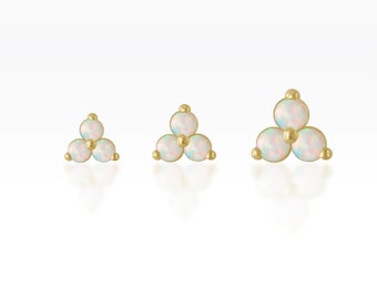 Trinity white opal sterling silver SCREW flat back Tragus/cartilage/ helix /Monroe/lobe piercing