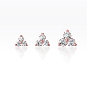Trinity CZ Diamond Screw Flat Back Tragus Earring, Helix Earring, Cartilage Earring, Conch earring, Lobe piercing (1pc)