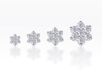 Sterling Silver CZ Flower Piercing: Tragus, Cartilage, Helix Earring (1pc)