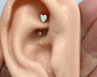Plain heart Sterling Silver Curved Barbell: Rook/Snug/Eyebrow Piercing (1pc)