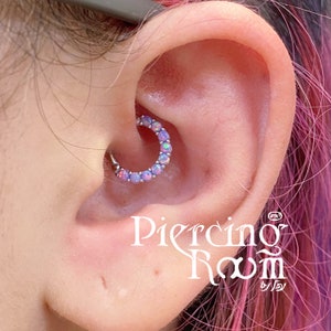 Opal eternity CLICKER Daith earring, Septum Ring, CZ Hoop Piercing, Cartilage, Clicker Ring, Helix Earring, Eternity Hoop (1pc)