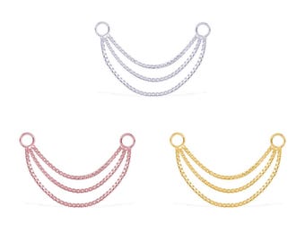 Sterling Silver Triple Box Chain Earring: Conch, Orbital, Nose Piercing (1pc)