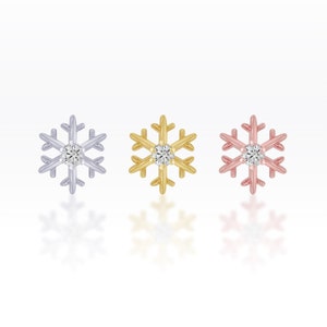 Little Snow Flake Internal threaded Screw Flat Back Tragus Earring, Helix Earring, Cartilage Earring, Conch earring, Lobe piercing (1pc)