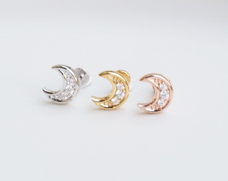 Diamond Crescent Moon Earring Half Moon Stud Earrings Medusa Etsy