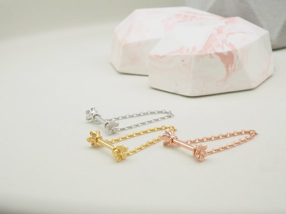 Sterling Silver Cherry Blossom Chain Earring: Conch Orbital