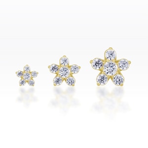 Gold plated Flower Gems Screw flat back Tragus, Dainty earring,Cartilage earring,Tragus piercing,Helix piercing image 1