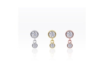 Bezel CZ diamond dangle SCREW flat back Tragus Stud/Helix Piercing/Lobe piercing/Dainty stud/Cartilage Stud/Gold Dangle Stud