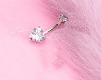 Heart CZ Belly Ring: 925 Sterling Silver Navel Piercing
