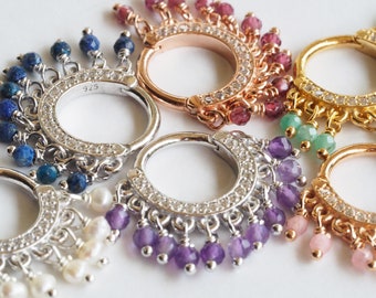 Genuine beads dangle clicker hoop, Septum Ring, Beads Hoop Piercing, Cartilage Clicker, Clicker Ring, Helix Earring, Eternity Hoop