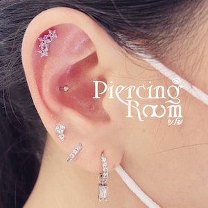Purple Opal three gems flower Garland sterling silver SCREW flat back for conch/cartilage/helix piercing (1pc)