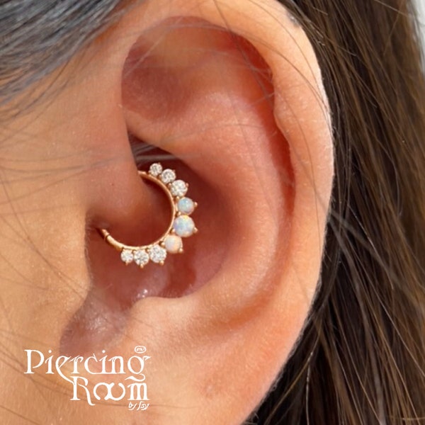 Boucle d'oreille clicker Daith opale/CZ, anneau de septum, piercing anneau CZ, cartilage, anneau clicker, boucle d'oreille hélice, cerceau éternité