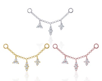 CZ Charms Cartilage Chain, Conch Chain, Orbital Chain, Nose Chain, Chain Earring, Chain Piercing