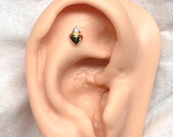 Pluffy heart/round CZ SCREW flat back Tragus/cartilage/ helix /Monroe/lobe piercing (1pc)