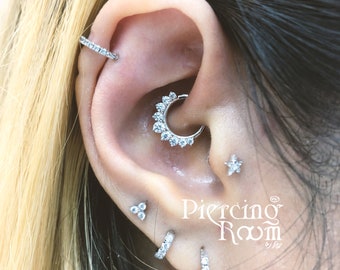 ZIRCON EARRINGS, crown Ring, Nose Piercing, Elegant Swiss Star Cut CZ Diamond Septum Hoop Unique Helix Daith Jewelry for Her