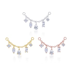 Fancy CZ Dangle Cartilage Chain, Conch Chain, Orbital Chain, Nose Chain, Chain Earring, Chain Piercing (1pc)