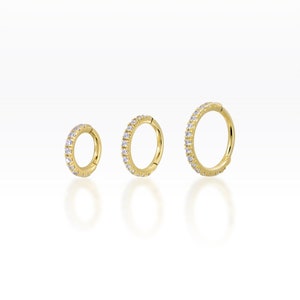 Gold Plated Slim Front Facing CZ Clicker Hoop Earring, Orbital Piercing, Cartilage Earring, Lobe Piercing, Hoop Earring, Helix hoop (1pc)