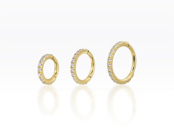 Front facing slim CZ Clicker (Gold Plated) Earring: Sterling Silver Cartilage Helix Piercing (1pc)