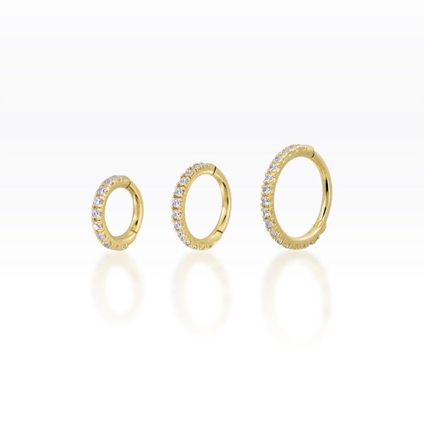 Gold Plated Slim Front Facing CZ Clicker Hoop Earring, Orbital Piercing, Cartilage Earring, Lobe Piercing, Hoop Earring, Helix hoop