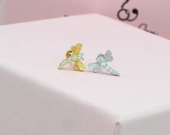 Dragonfly CZ Sterling Silver Tragus Piercing: Internal Thread Stud (1pc)